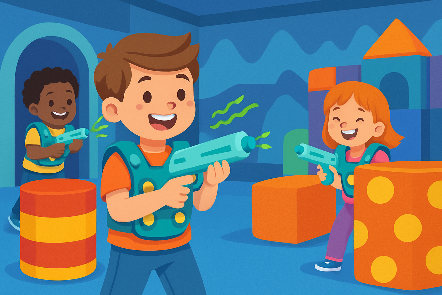 Arène de laser game adaptée aux enfants de 5 ans, avec matériel léger et sécuritaire