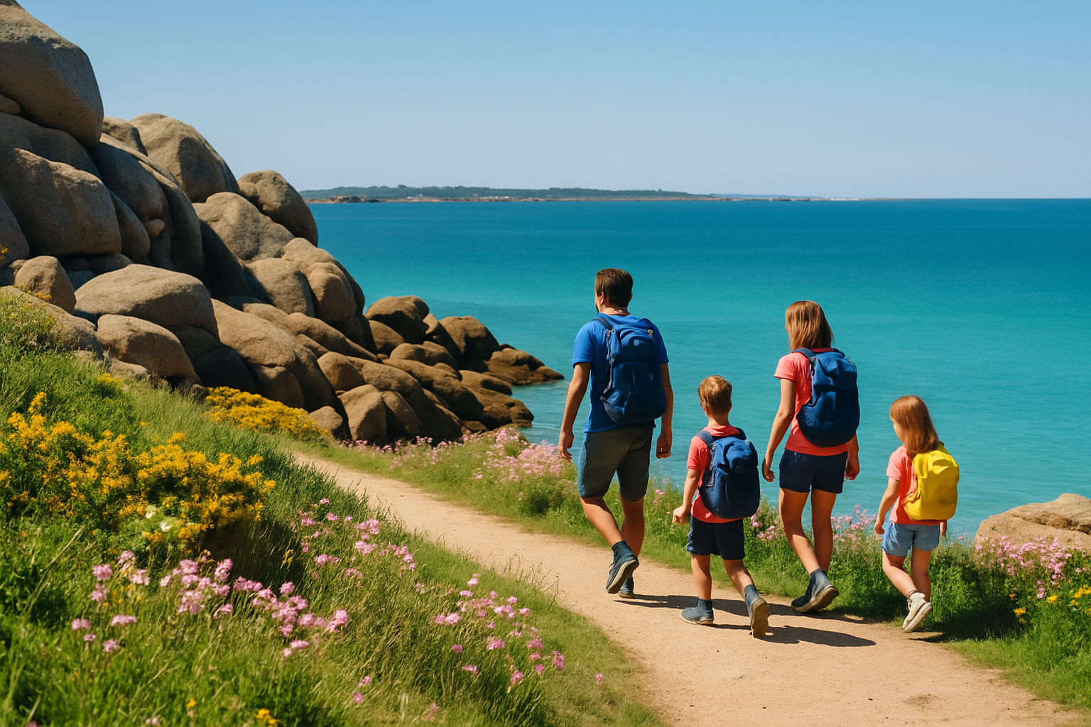 Sentier de randonnée familial sur l’île Callot entouré d’une nature florissante