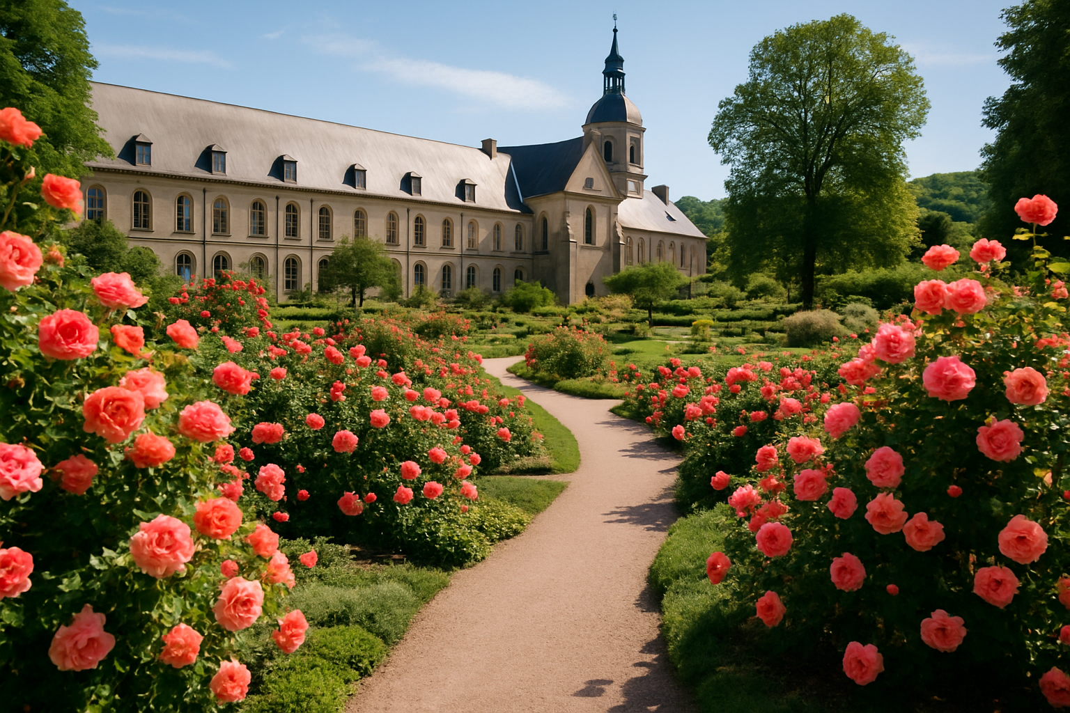 Jardins fleuris de l’Abbaye de Valloires au printemps, offrant un cadre paisible et pittoresque