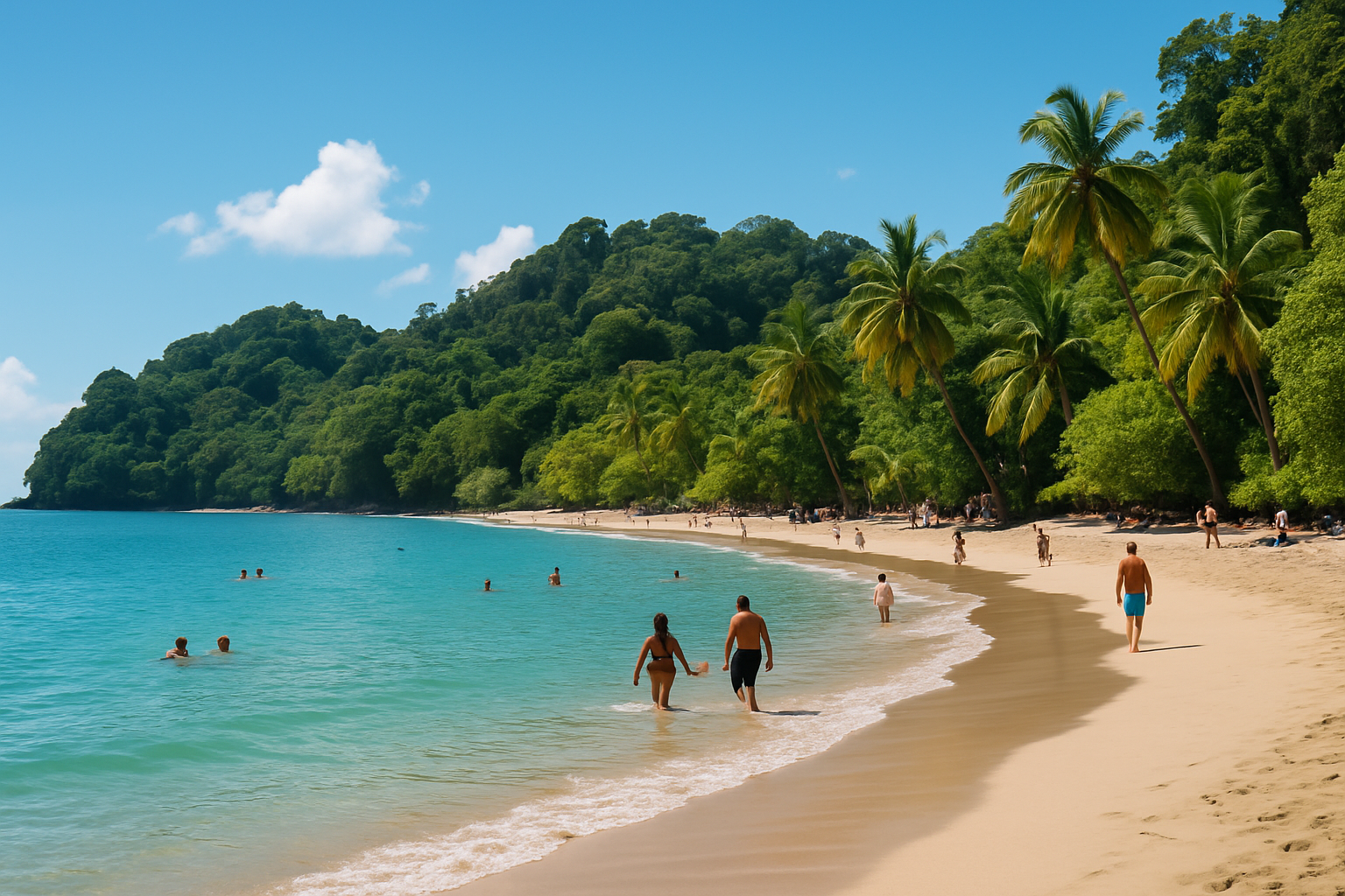 Plage tropicale au Costa Rica en saison sèche, illustrant les conditions idéales pour le tourisme balnéaire.