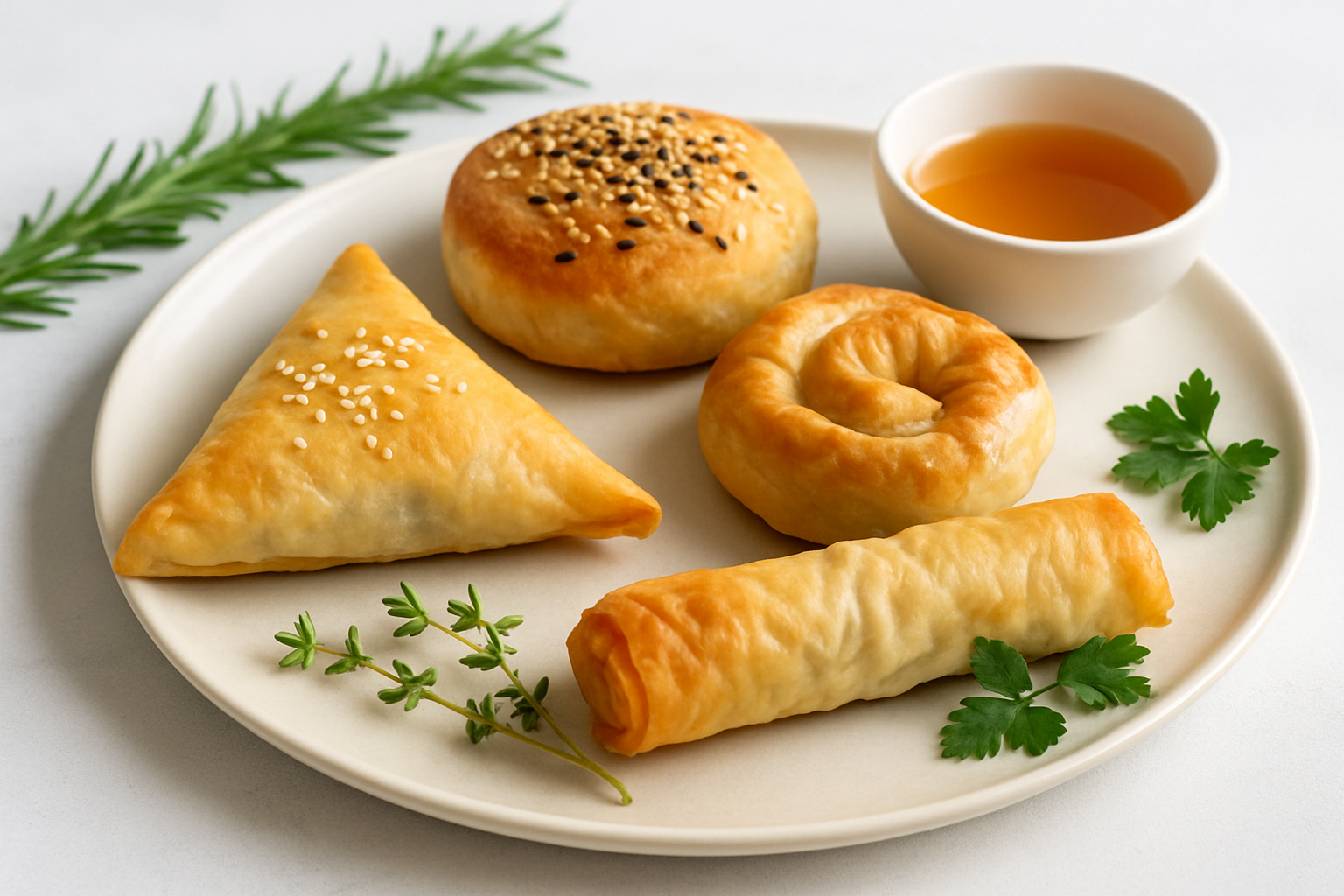 Image illustrant diverses variantes régionales et modernes de la spécialité grecque, mettant en valeur leur diversité esthétique et culinaire