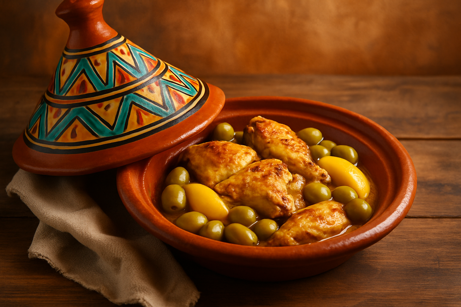 Photo colorée d’un tajine marocain traditionnel
