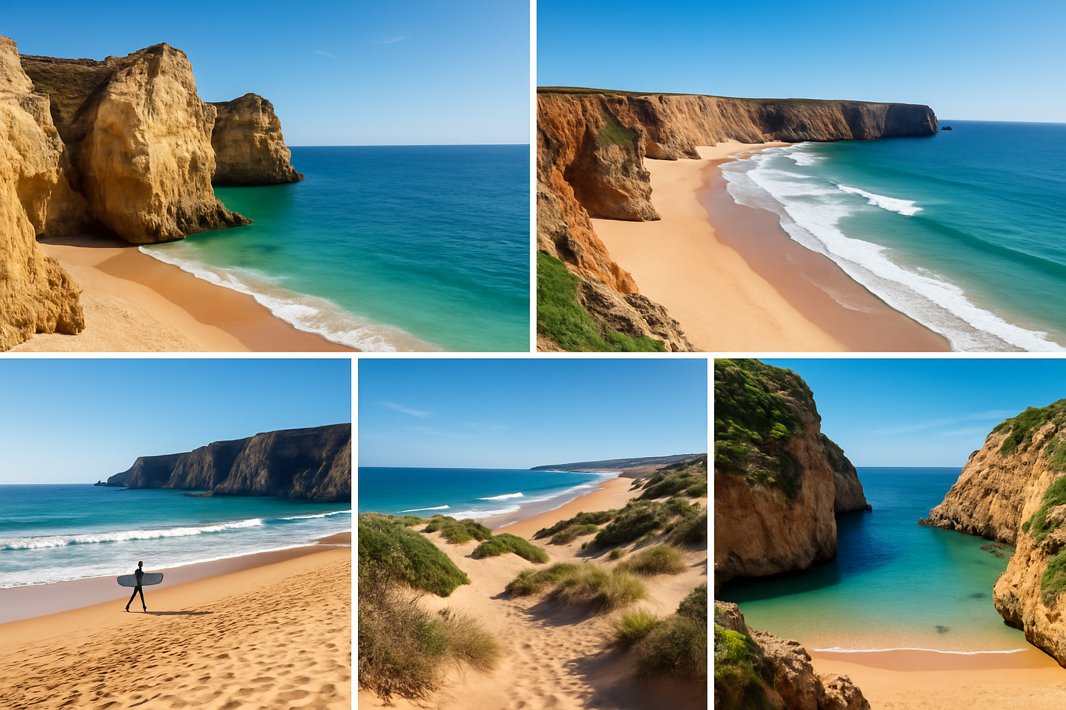 Composition illustrant la diversité des plages secrètes du Portugal à découvrir.