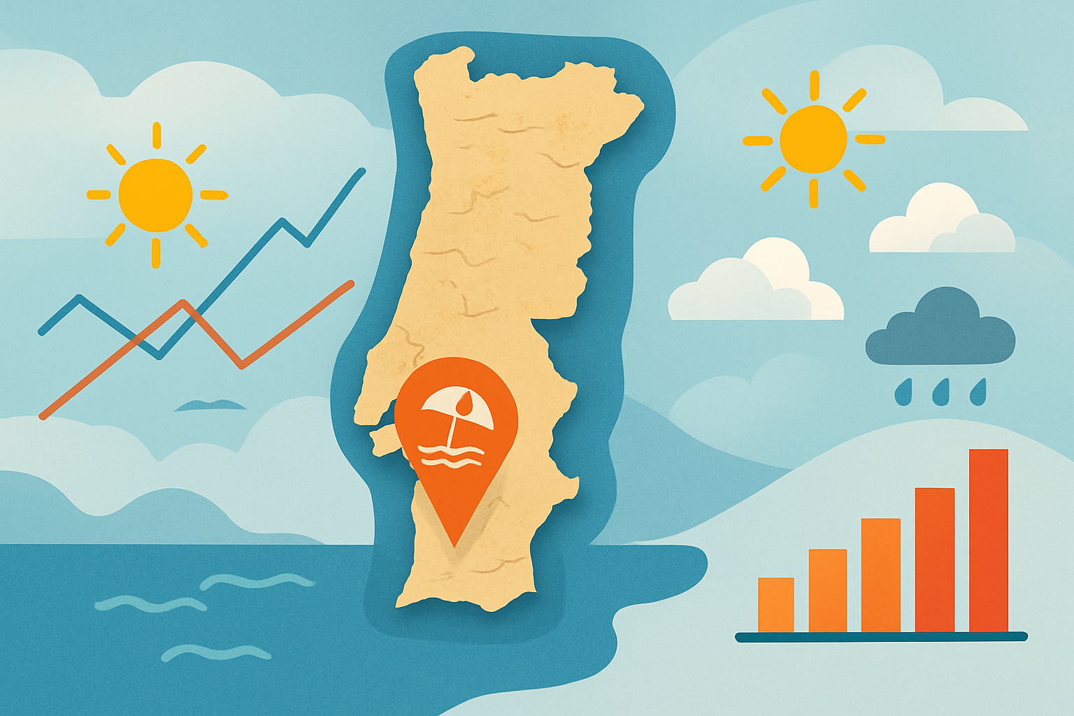 Visualisation des conditions climatiques et saisonnières idéales pour visiter les plages secrètes du Portugal.