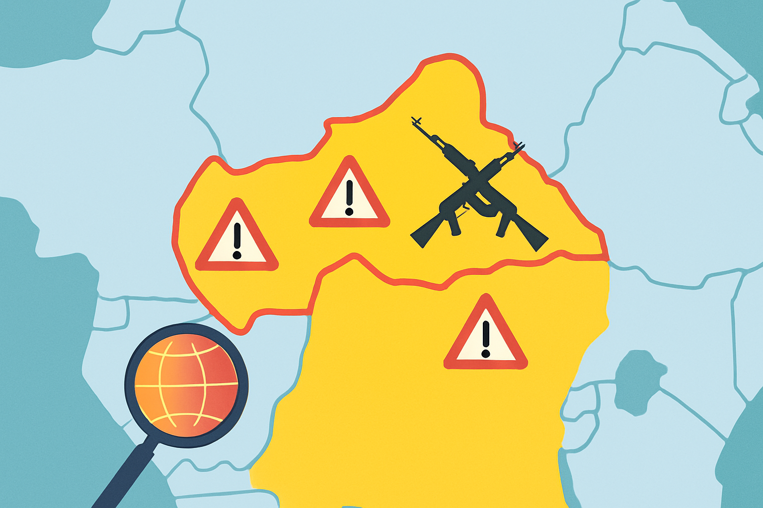 Carte illustrant la situation sécuritaire critique de la République centrafricaine, le pays le plus dangereux selon les dernières statistiques.