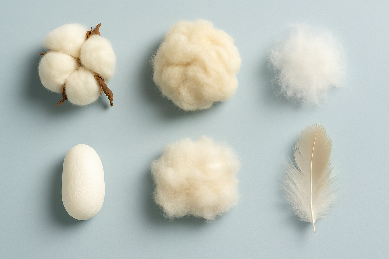 Image comparative des différentes fibres naturelles utilisées pour les couettes